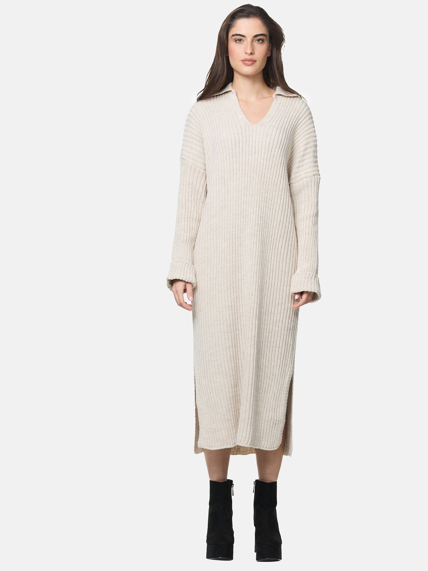 ELARA Strickkleid Elara Damen Strickkleid Kragen 1-tlg mehr