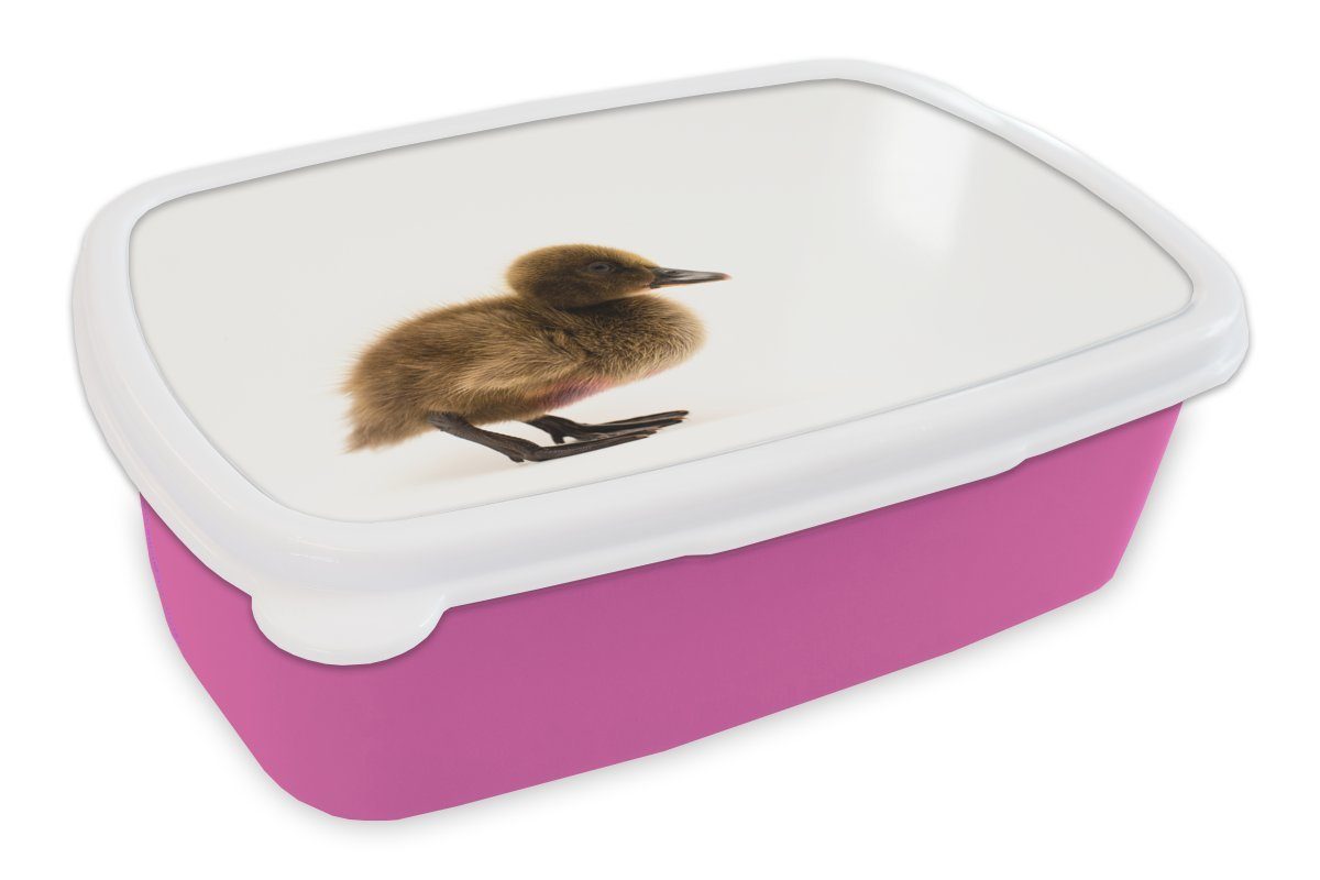 MuchoWow Lunchbox Porträt eines Entenbabys, Kunststoff, (2-tlg), Brotbox für Erwachsene, Brotdose Kinder, Snackbox, Mädchen, Kunststoff rosa