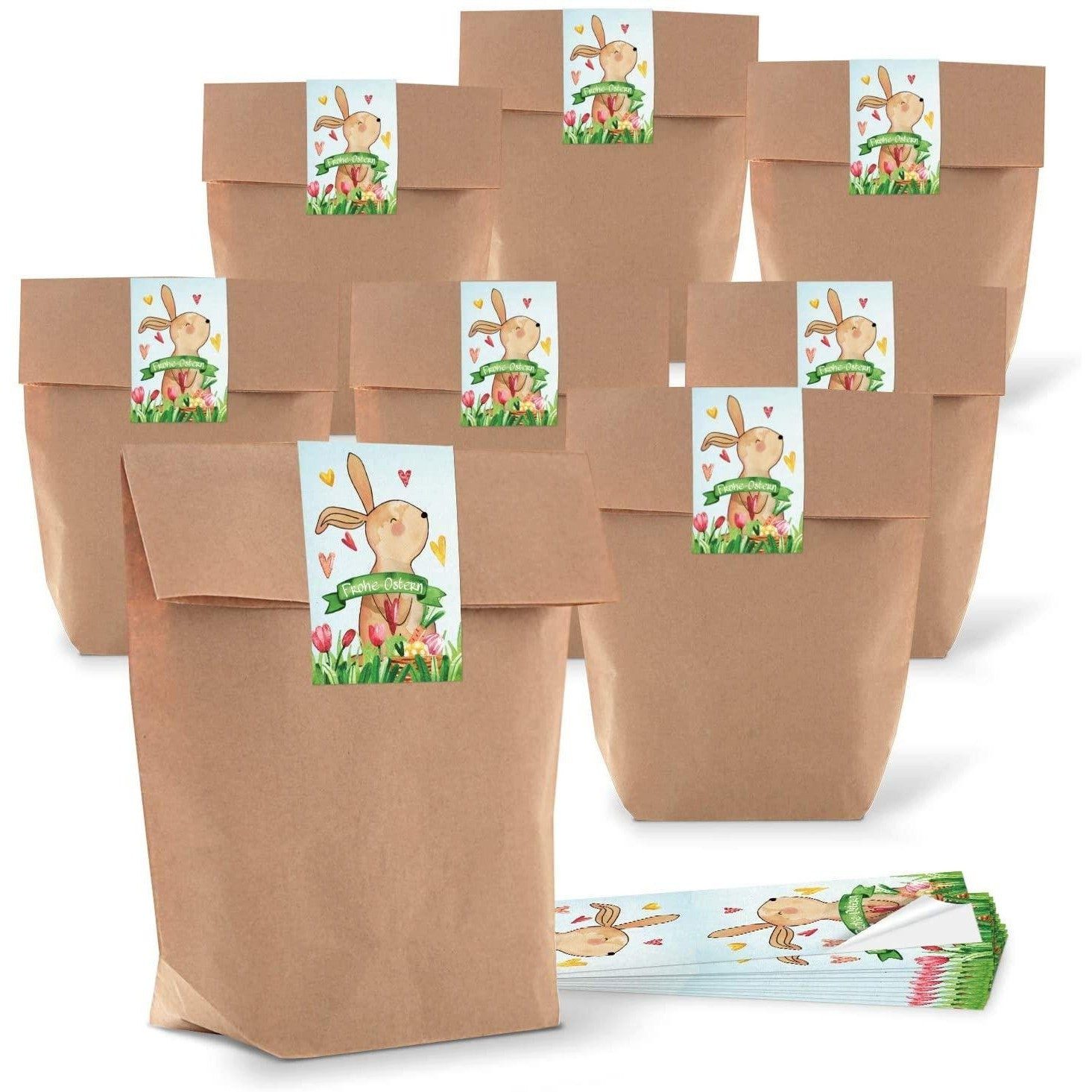 Logbuch-Verlag Dekofigur 25 kleine Papiertüte braun rot weiß HERZ Frohe Ostern Verpackung 16,5