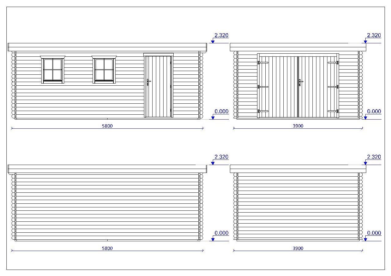 Finn Art Blockhaus Garage Flachdach Holzgarage Norwegen 50 mit Holztor, ohne Fußboden, Einzelgarage aus Holz, ohne Dacheindeckung