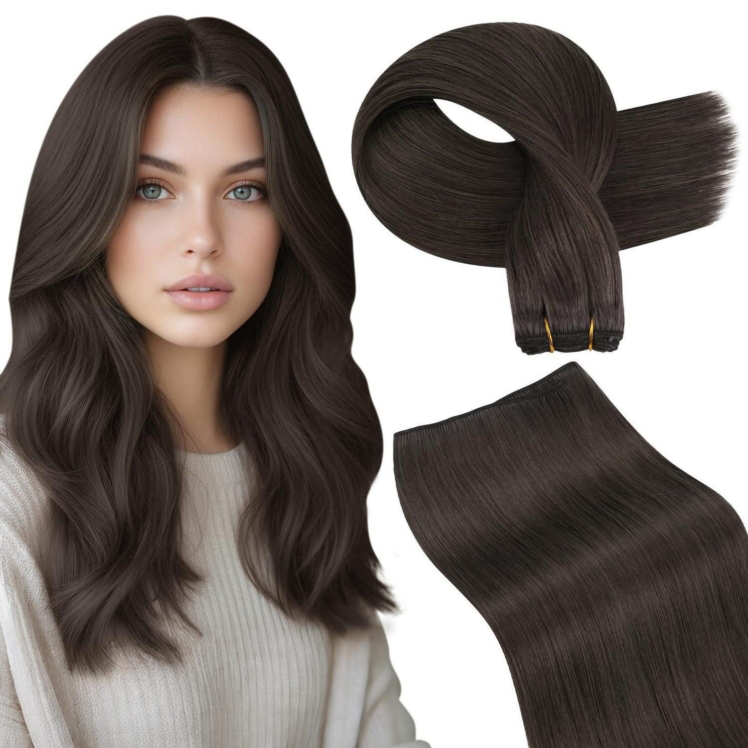 LuxusKollektion Echthaar-Extension Extensions Echthaar Tressen doppelt glatt mokka 40cm-100G 4.2-Weft-#1C
