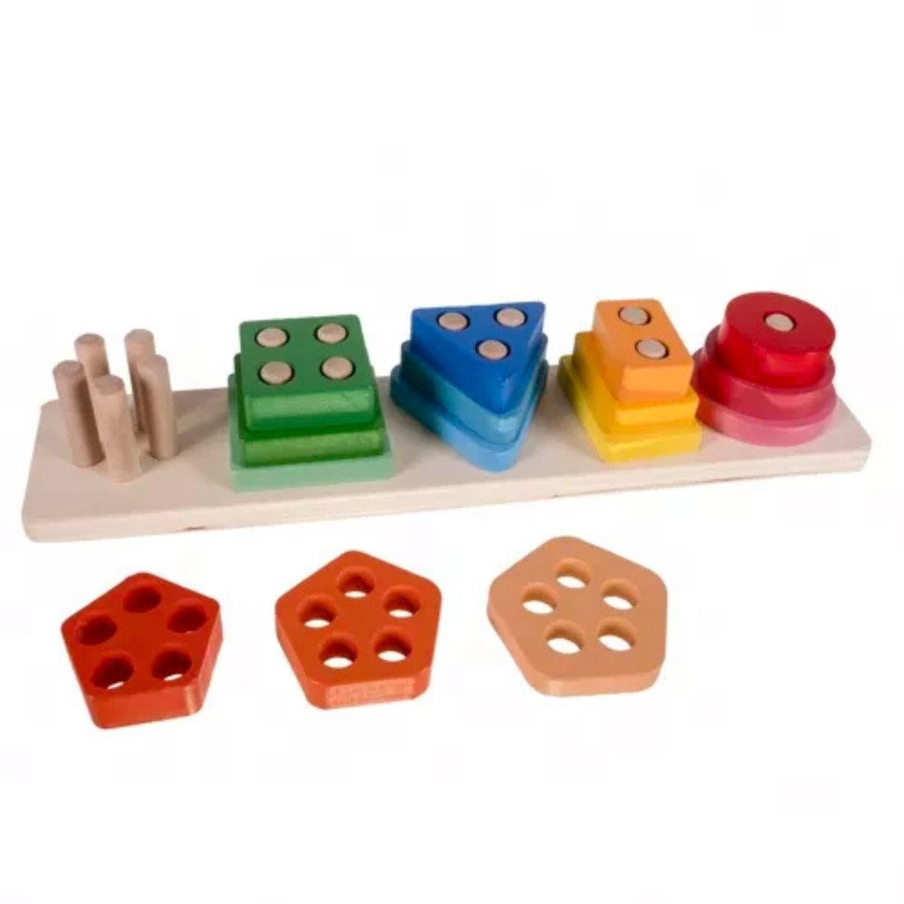 KRUZZEL Steckpuzzle Holzspielzeug Sortierer Kinder, 15 Puzzleteile, Enthält Kreis, Quadrat, Rechteck, Dreieck und Fünfeck, 15 bunte Blöcke