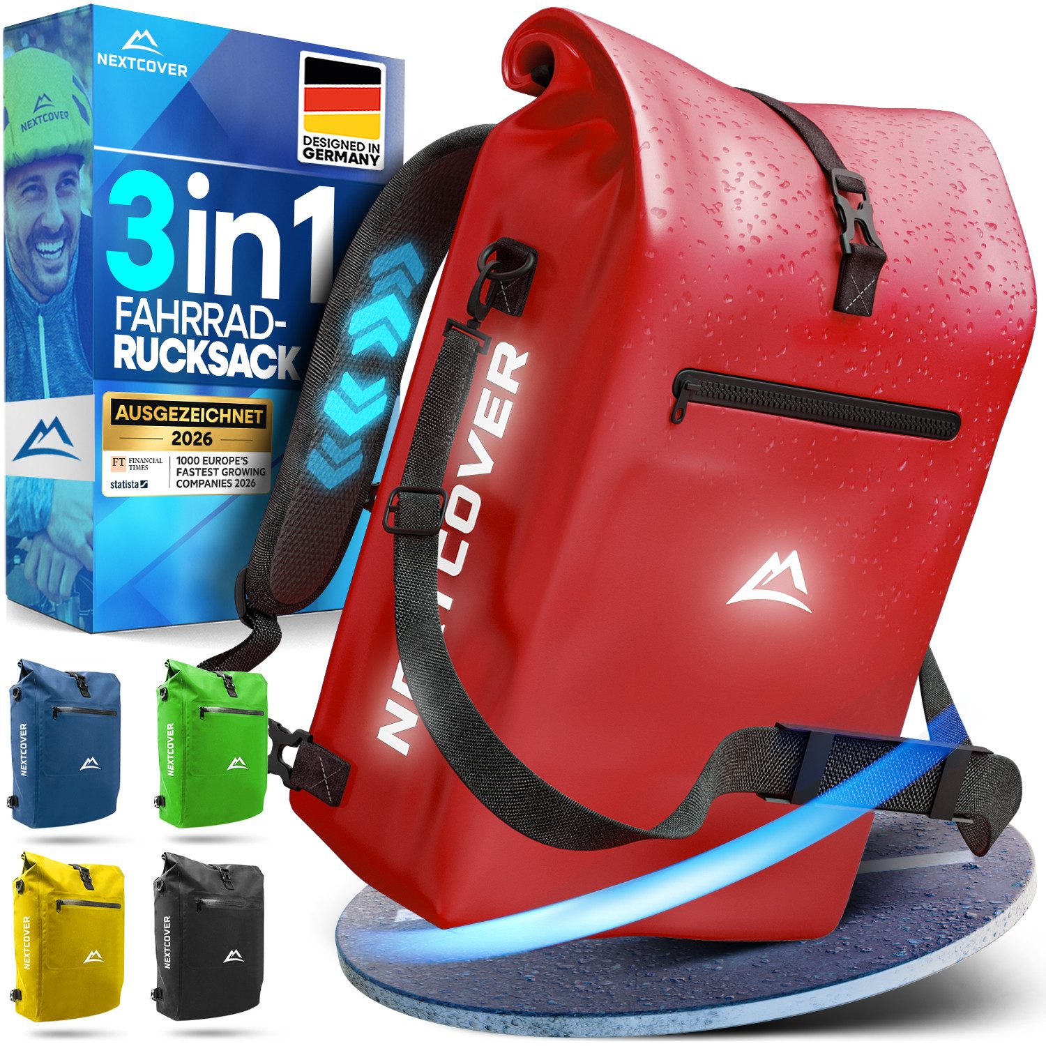 Nextcover Fahrradtasche NEU 3in1 Fahrradtasche für Gepäckträger - Fahrradrucksack wasserdicht