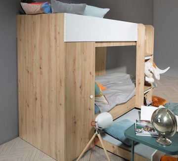 QMM TraumMöbel Hochbett Etagenbett "SAM 2" für 2-3 Kinder mit Schrank eiche (2-3 Liegeflächen mit Leiter & Schrank)