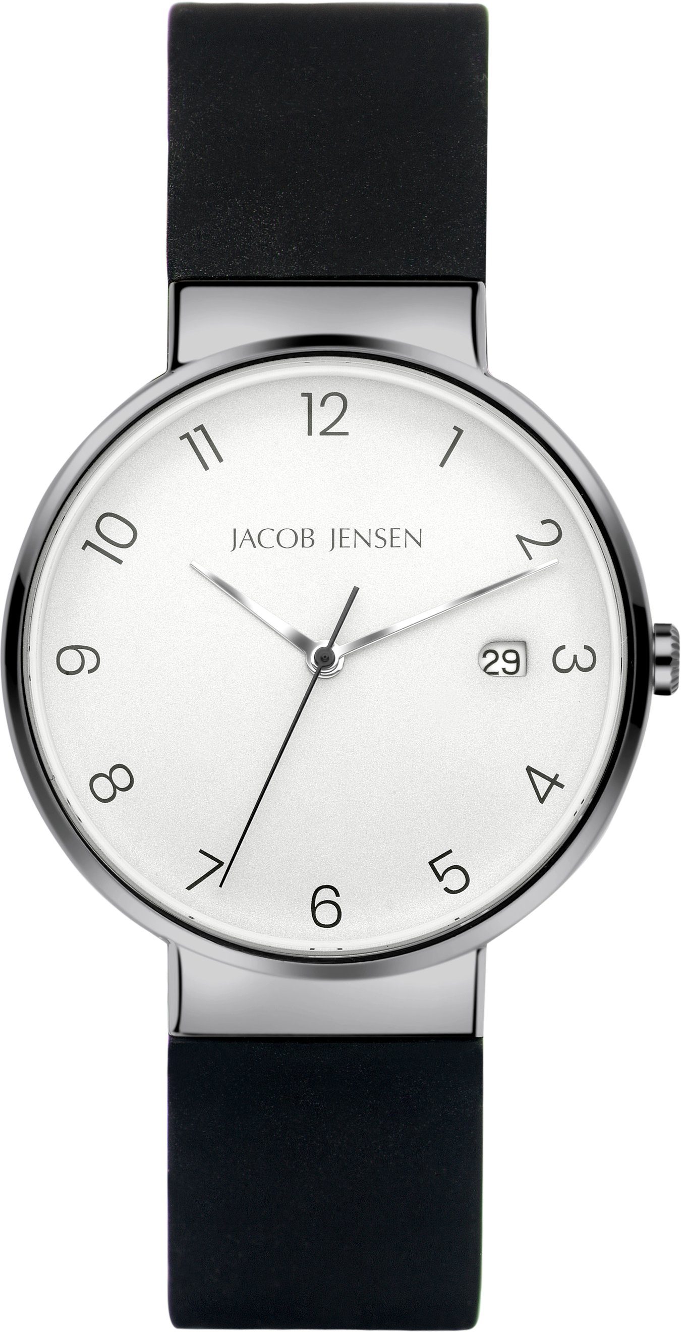 Jacob Jensen Grau Datum Titanuhr arabische Timeless Ziffern Armbanduhr Titanium ⌀37mm, Nordic