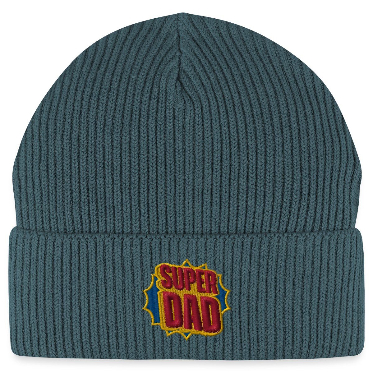 Spreadshirt Beanie Super Dad Schriftzug Stickerei Fisherman Beanie Bio Mütze (1-St)