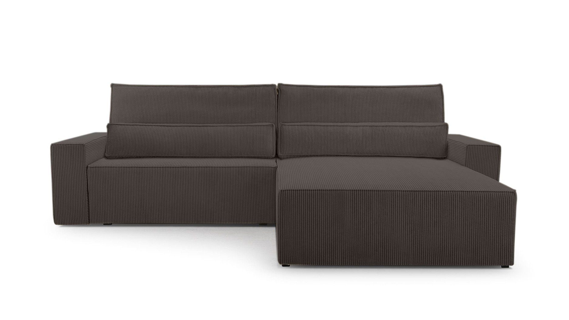 L-Form Couch 22) montierbar (Poso Wohnzimmer mane mit Sofagarnitur Dunkelgrau Eckcouch 297x85x185cm, beidseitig Sofa für und - Schlafsofa Ecksofa DENVER, Cordstoff Schlaffunktion Cord MOEBLO Bettkasten