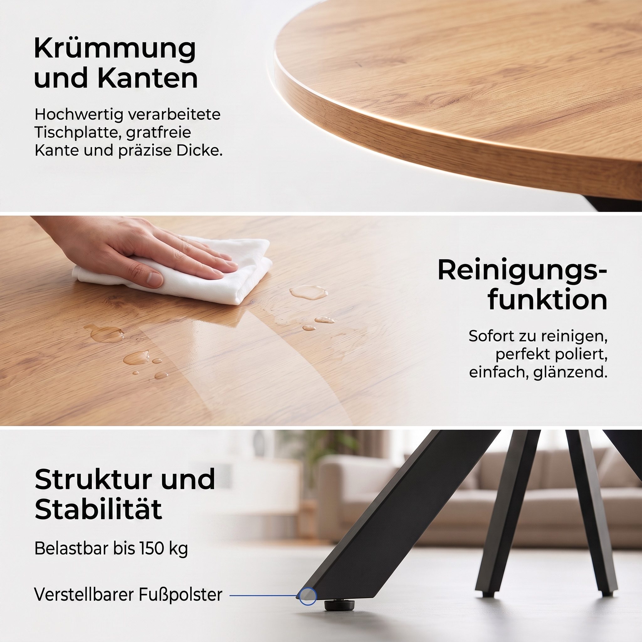 Jiexi Essgruppe Essgruppe Runder Tisch Ø 115cm Eiche Sternfuß & Samt Stühle – Bild 5 von 5