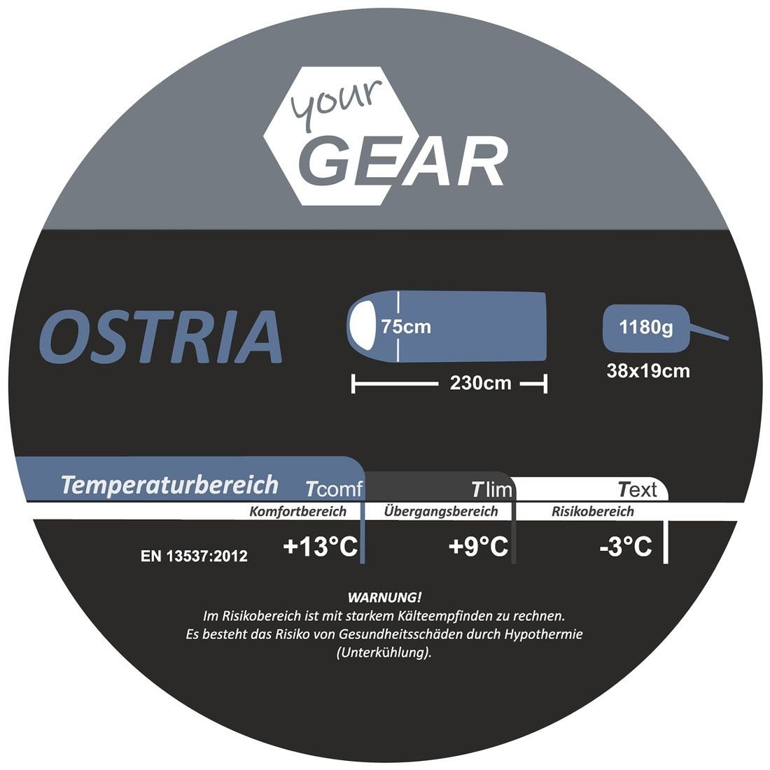 yourGEAR Deckenschlafsack yourGEAR Schlafsack -3°C Ostria 230x75 cm Deckenschlafsack