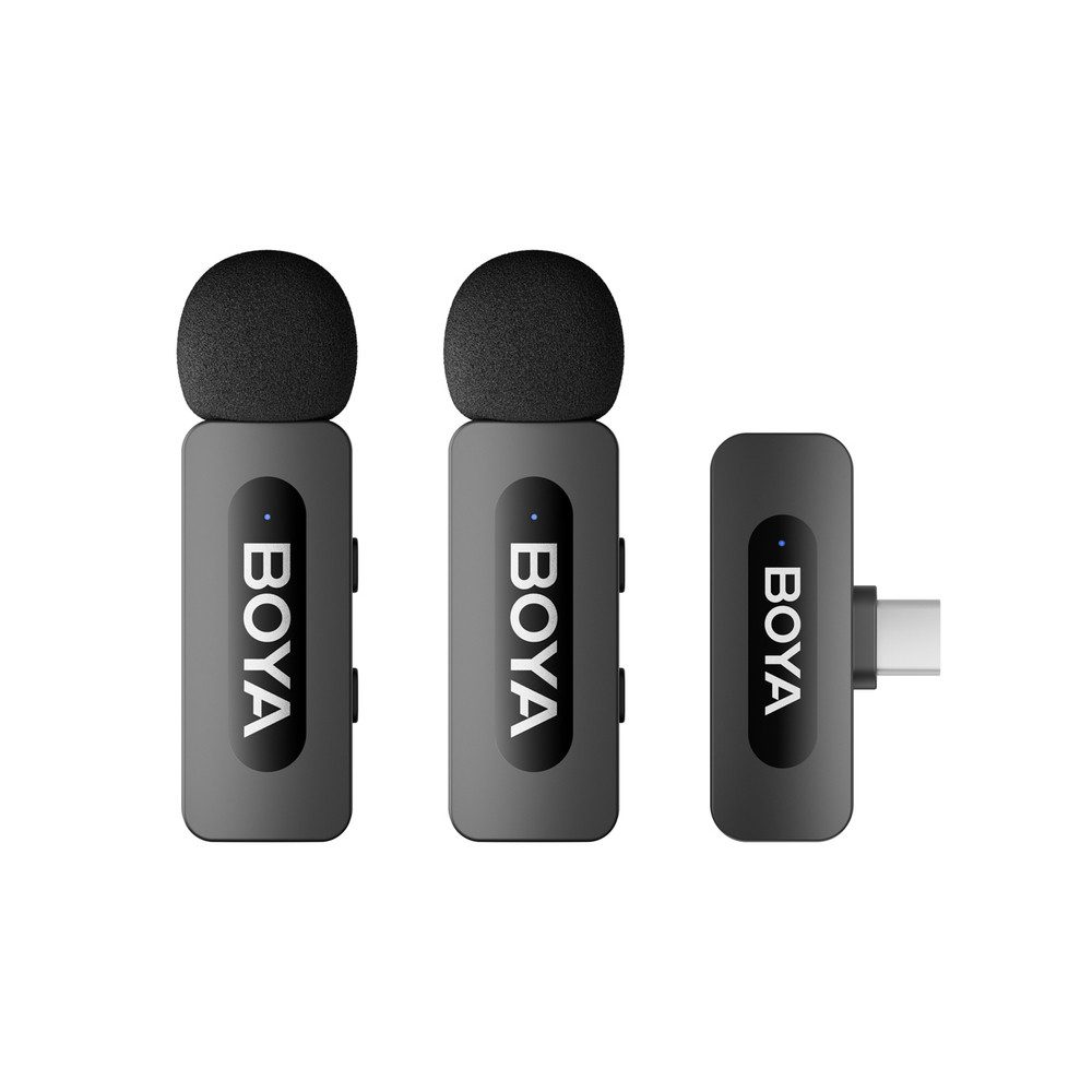 BOYA Mikrofon Interviewmikrofon Funkset (Spar-Set, 2-tlg), 2 Sender, USB-C, Rauschunterdrückung, Ladefunktion