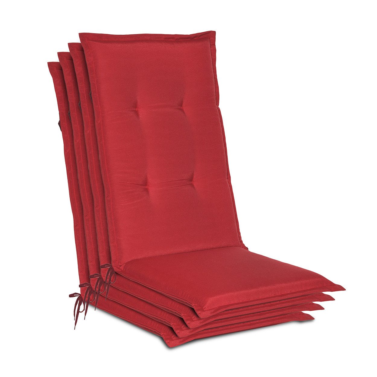 Beautissu Hochlehnerauflage 4er Set Gartenstuhlauflage Loft HL Rot, 120x50x6cm, Polster Auflage, Sitzpolster & Sitzkissen für Hochlehner Gartenmöbel