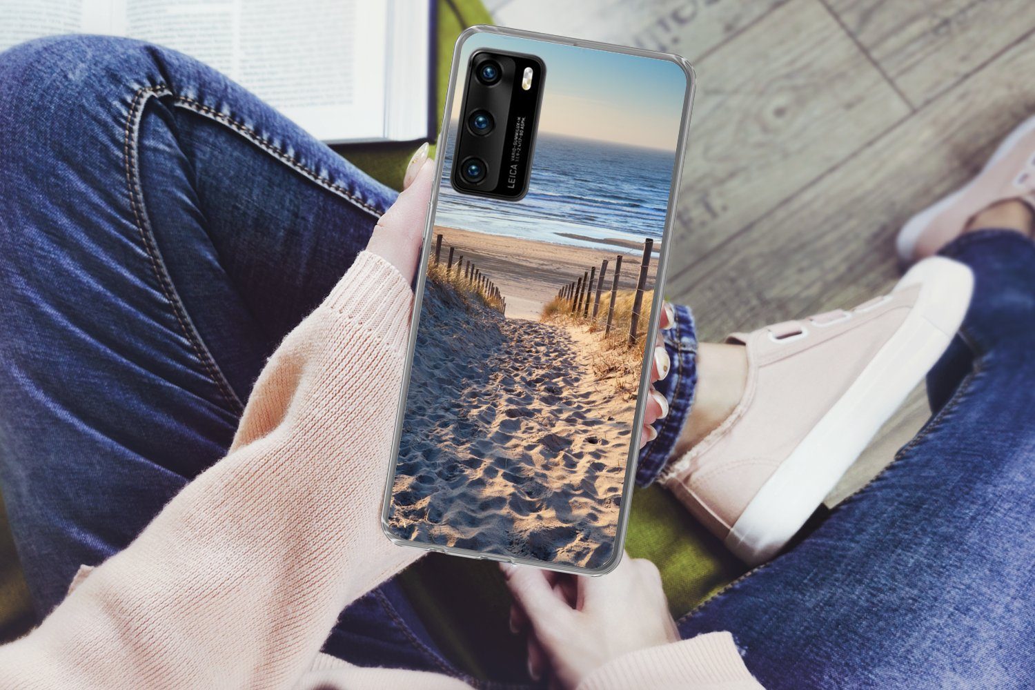 MuchoWow Handyhülle für Huawei P40 Strand - Meer - Niederlande - Dünen - Sonne, Handy Case, Silikon, Bumper Case Dünn