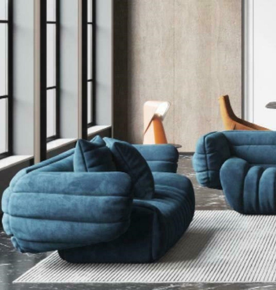 JVmoebel Sofa Blaues Samt Sofa 2 Sitzer Wohnlandschaft Relax Massivholz Zweisitzer, Made in Europe