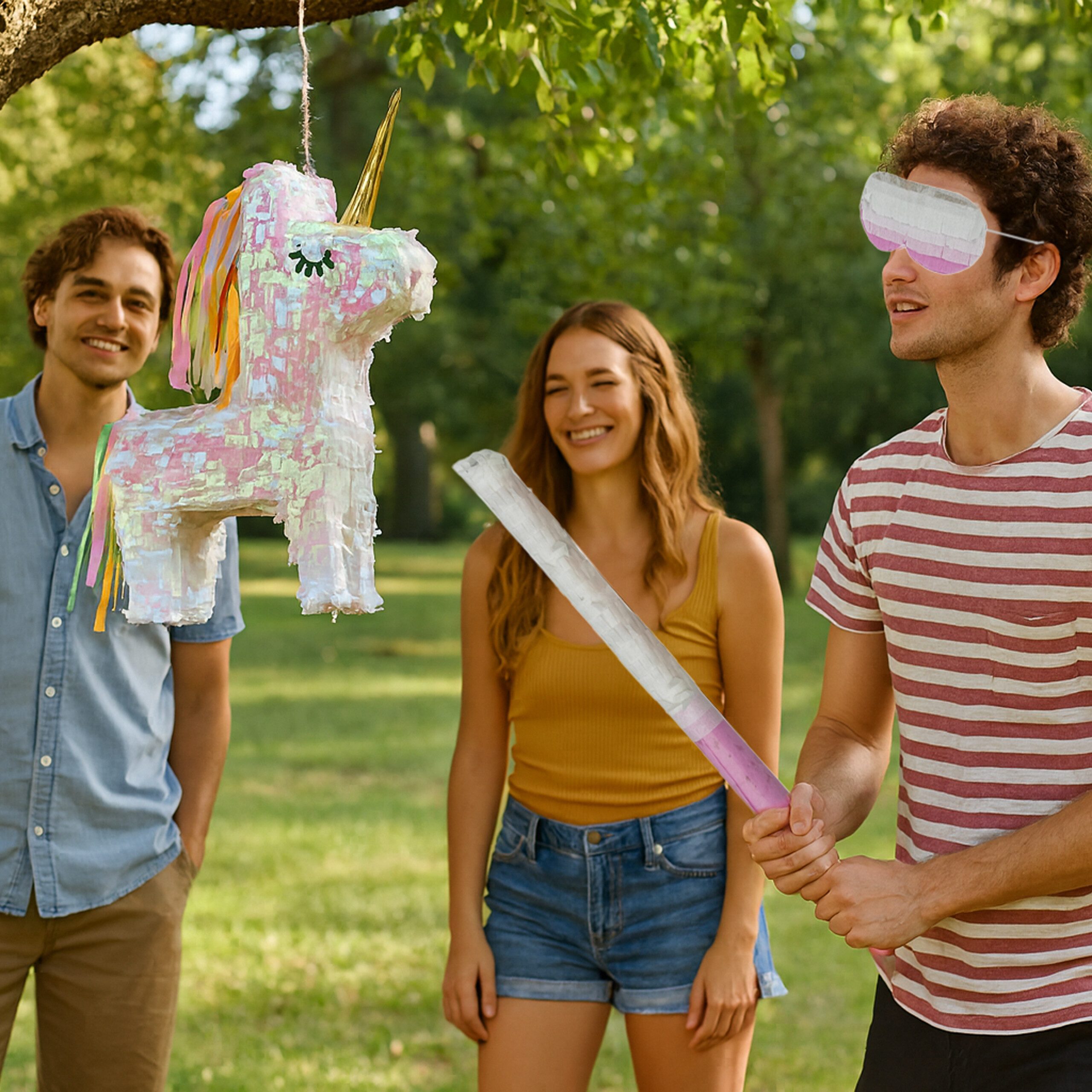 relaxdays Pinata Set Einhorn mit Stab und Maske