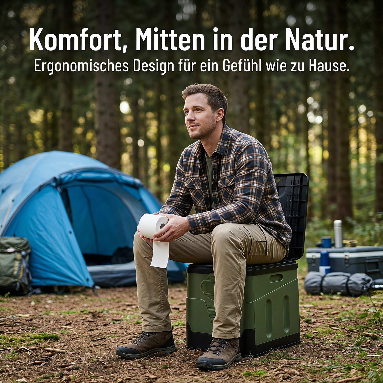 AKKEE Campingtoilette Faltbare Mobile Toilette Campingtoilette max 150 kg, 12 Toilettenbeuteln – Bild 4 von 5