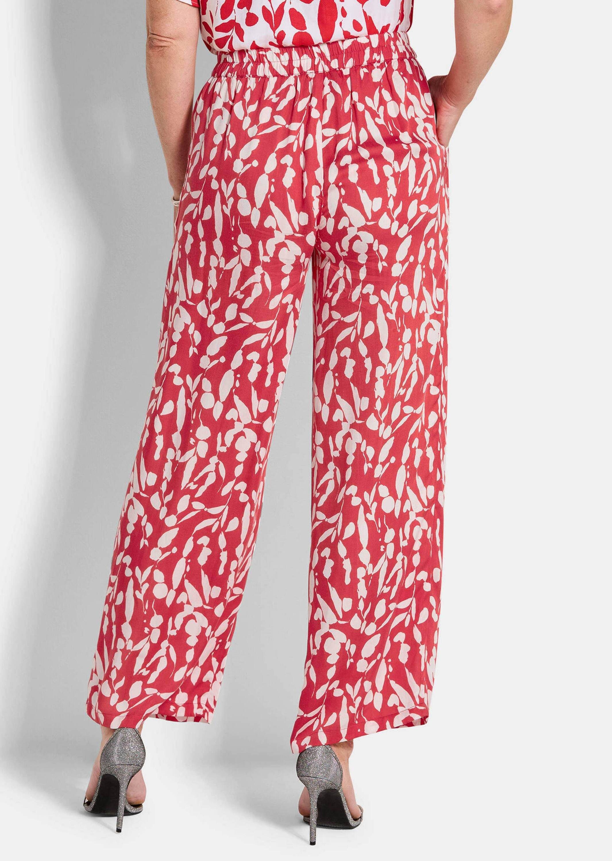 GOLDNER Schlupfhose Druckhose mit floralem Muster Stoffhose mit Rundum-Dehnbund, Taschen und Knöchellänge