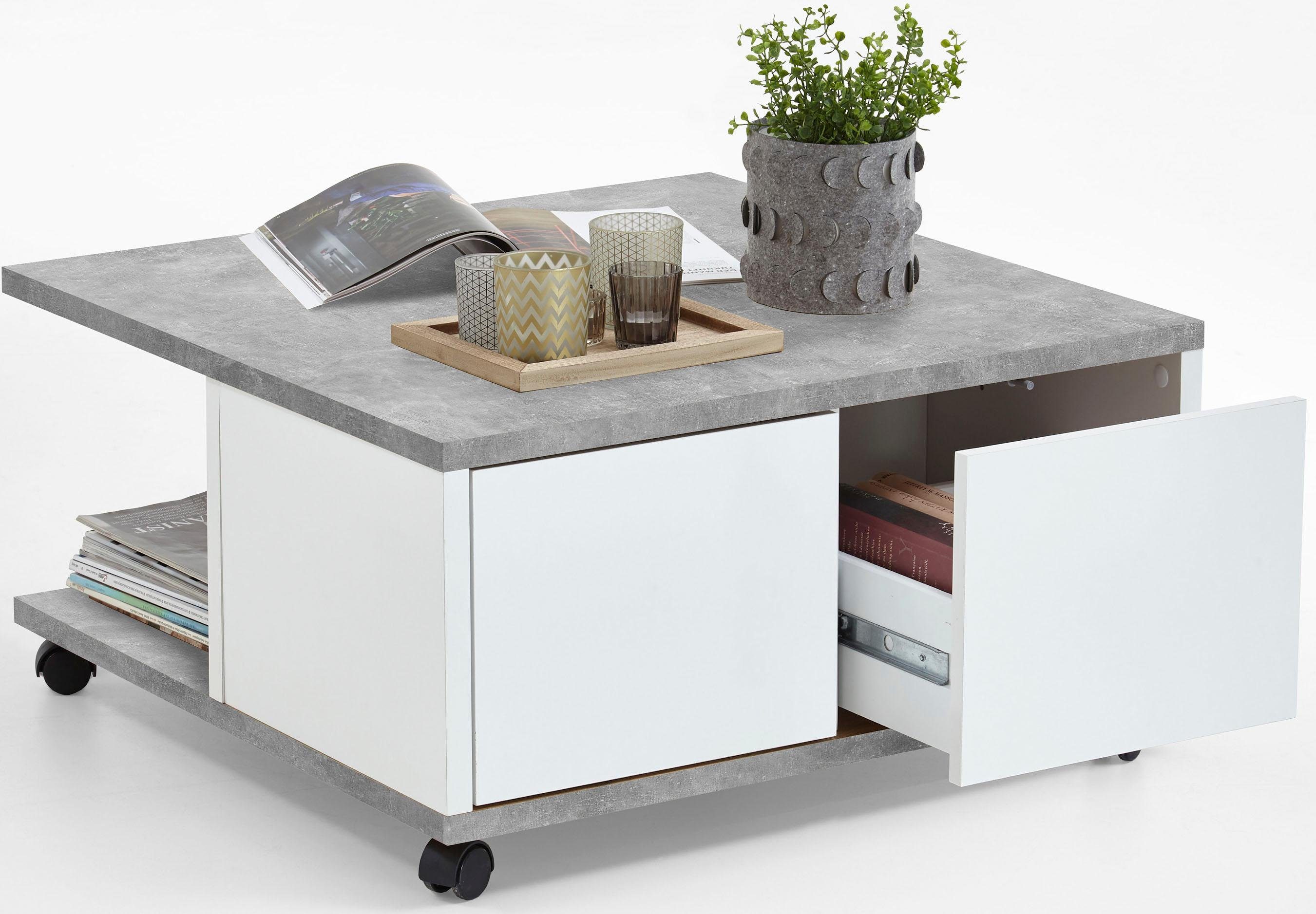 FMD Couchtisch Twin, Schubladen als Push-to-open, viel Staur., mit Rollen, günstig online kaufen