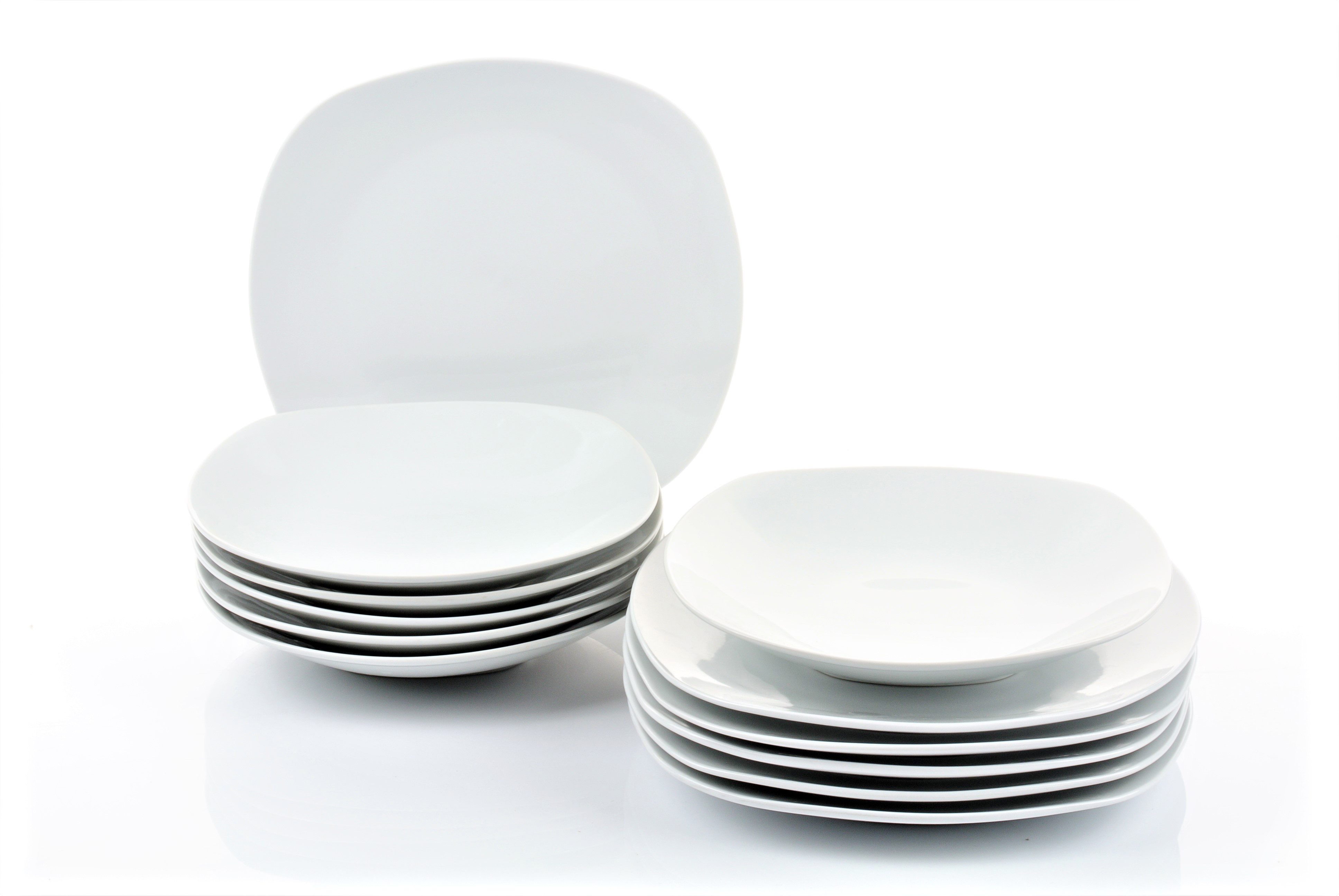 Retsch Arzberg Tafelservice Geschirr-Set Fino (12-tlg), 6 Personen, Porzellan, Teller Set, weiß, Made in Germany, 12 Teile, für 6 Personen