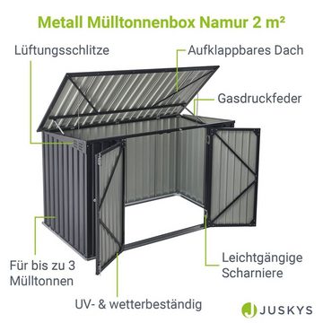 Juskys Mülltonnenbox Namur, verschließbar, Deckel mit Gasdruckfeder, Befestigungskette