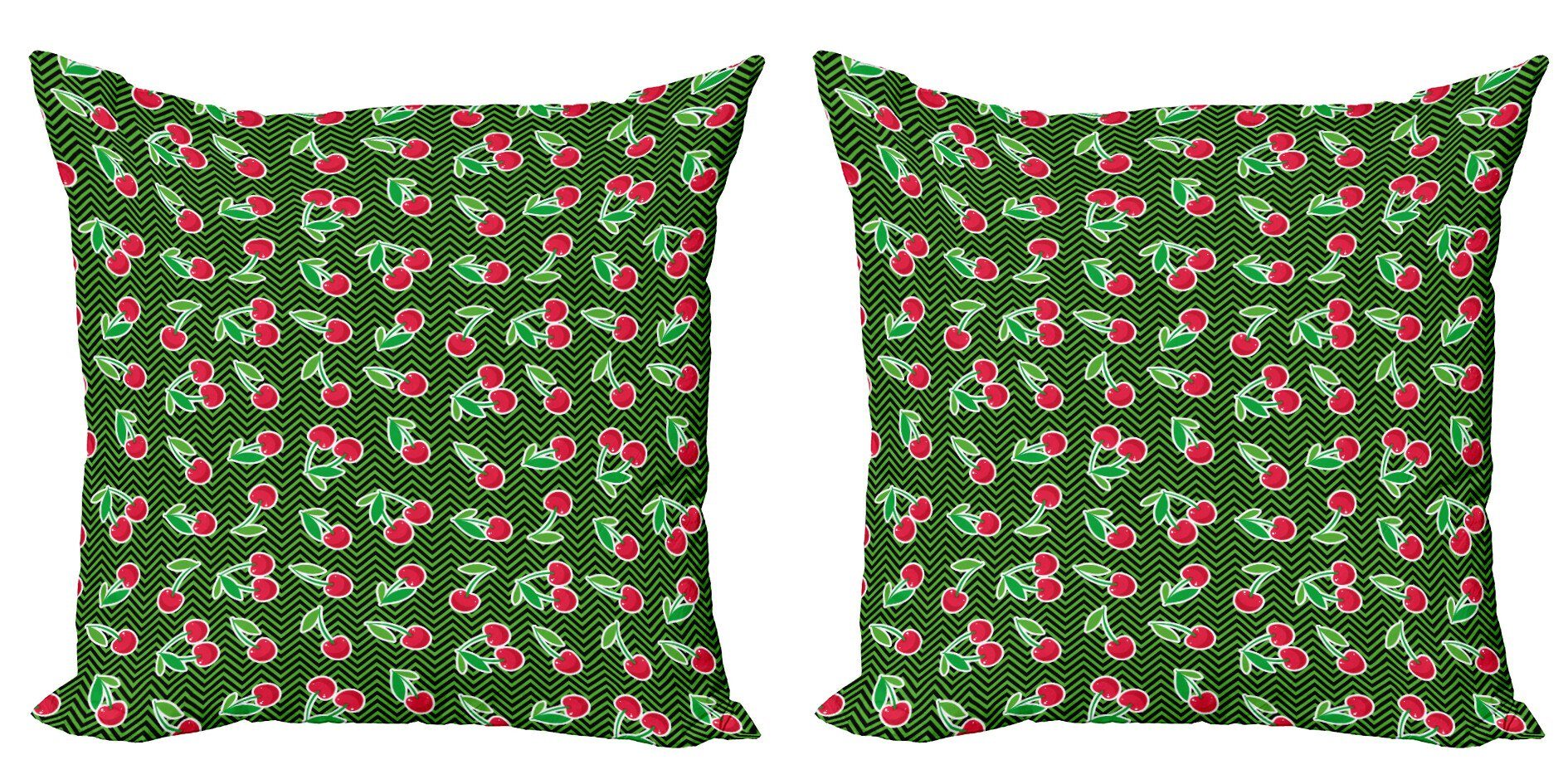 Kissenbezüge Modern Accent Doppelseitiger Digitaldruck, Abakuhaus (2 Stück), Kirsche Frische Früchte auf Zick-Zack-Art
