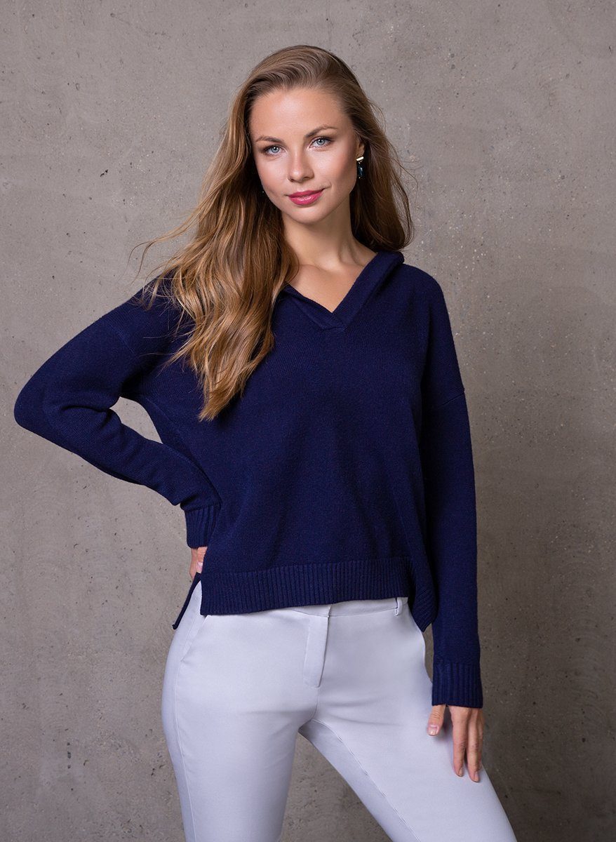 Passioni Kapuzenpullover in Boxy-Form mit V-Ausschnitt