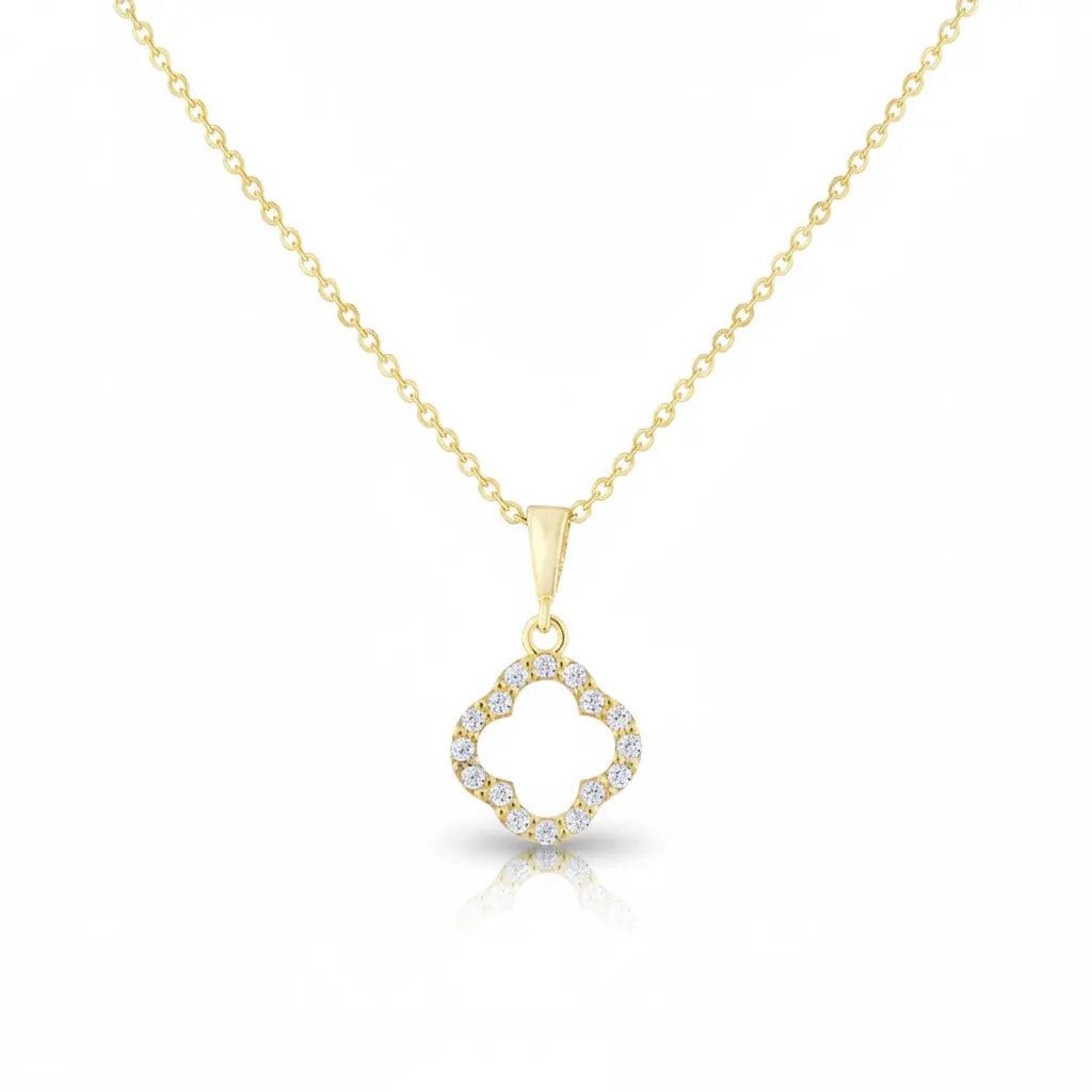 Kette mit Anhänger 375 Echtgold Lioréa Quatre offenes Kleeblatt Zirkonia