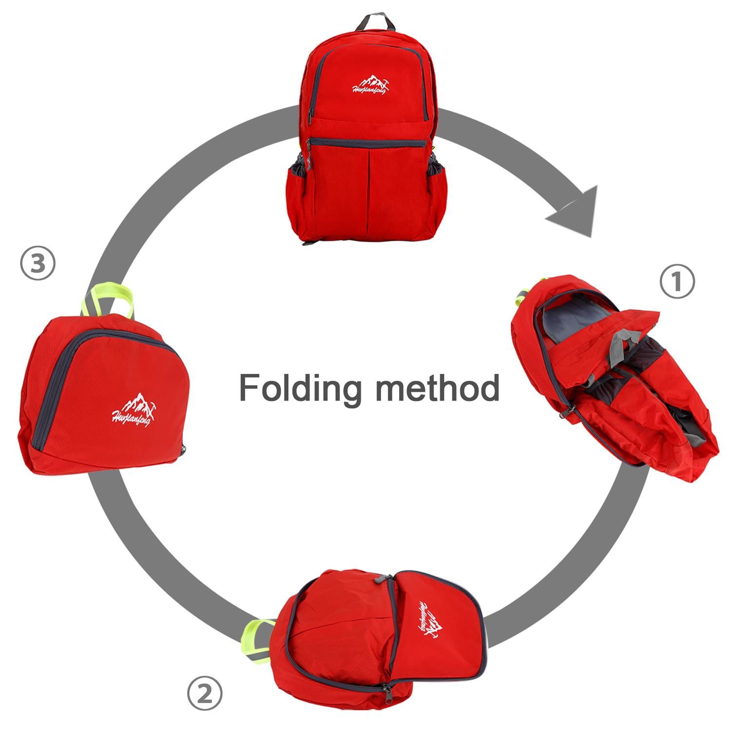 Intirilife Tagesrucksack (Faltbarer Rucksack Ultraleicht in Rot, 1-tlg), 36L Unisex Wanderrucksack Wasserdicht
