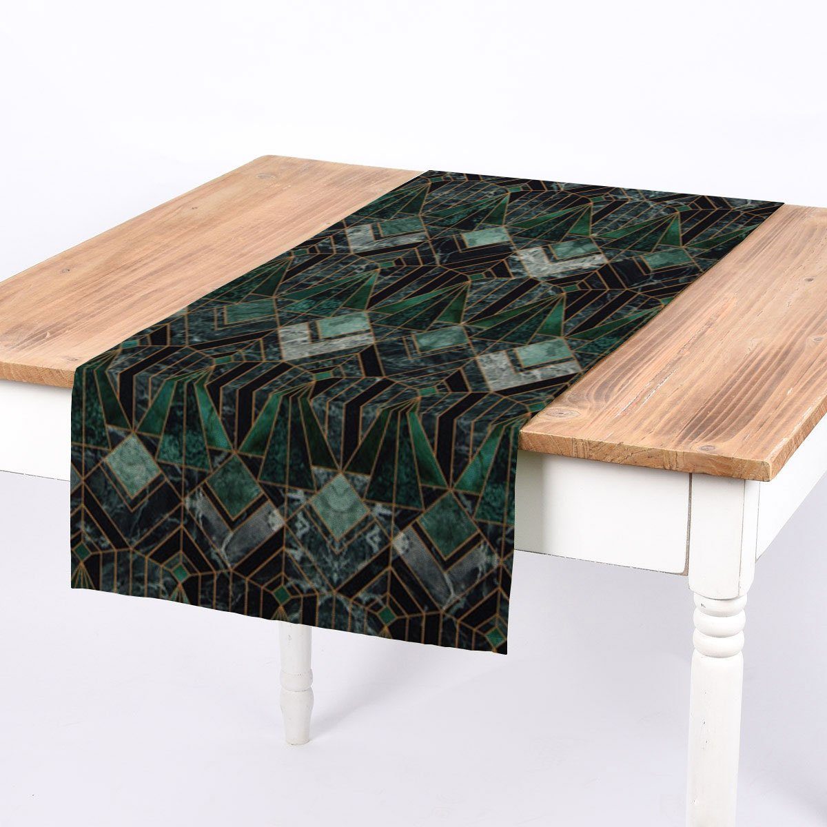 SCHÖNER LEBEN. Tischläufer SCHÖNER LEBEN. Tischläufer Art Deko Marble Diamond Marmor grün, handmade