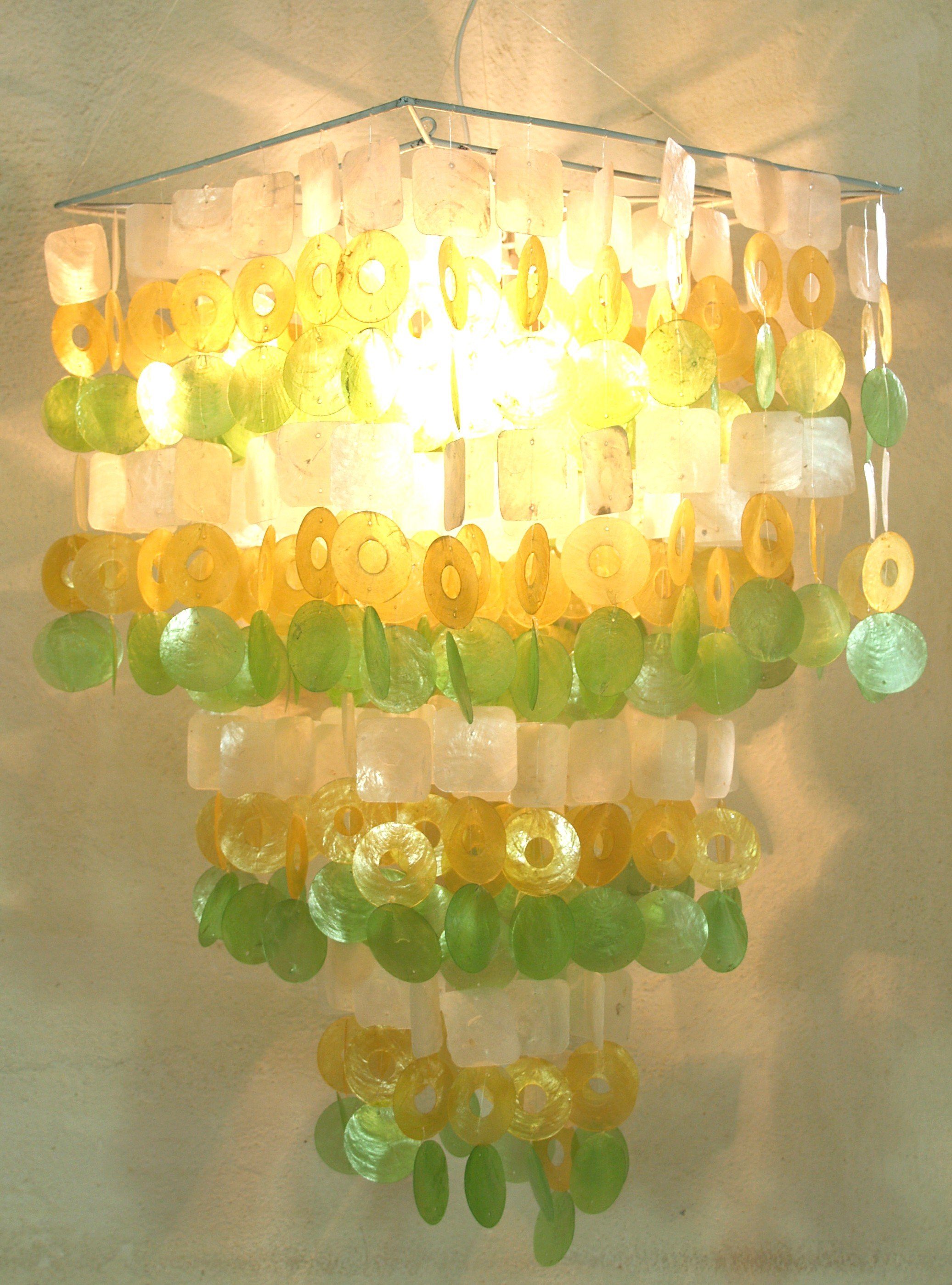 Guru-Shop Deckenleuchten Deckenlampe, Muschelleuchte aus hunderten.., Leuchtmittel nicht inklusive Modell Sixty weiß-gelb-grün