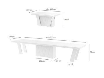 designimpex Esstisch Design Esstisch Tisch HEG-111 Hochglanz XXL ausziehbar 160 bis 412 cm