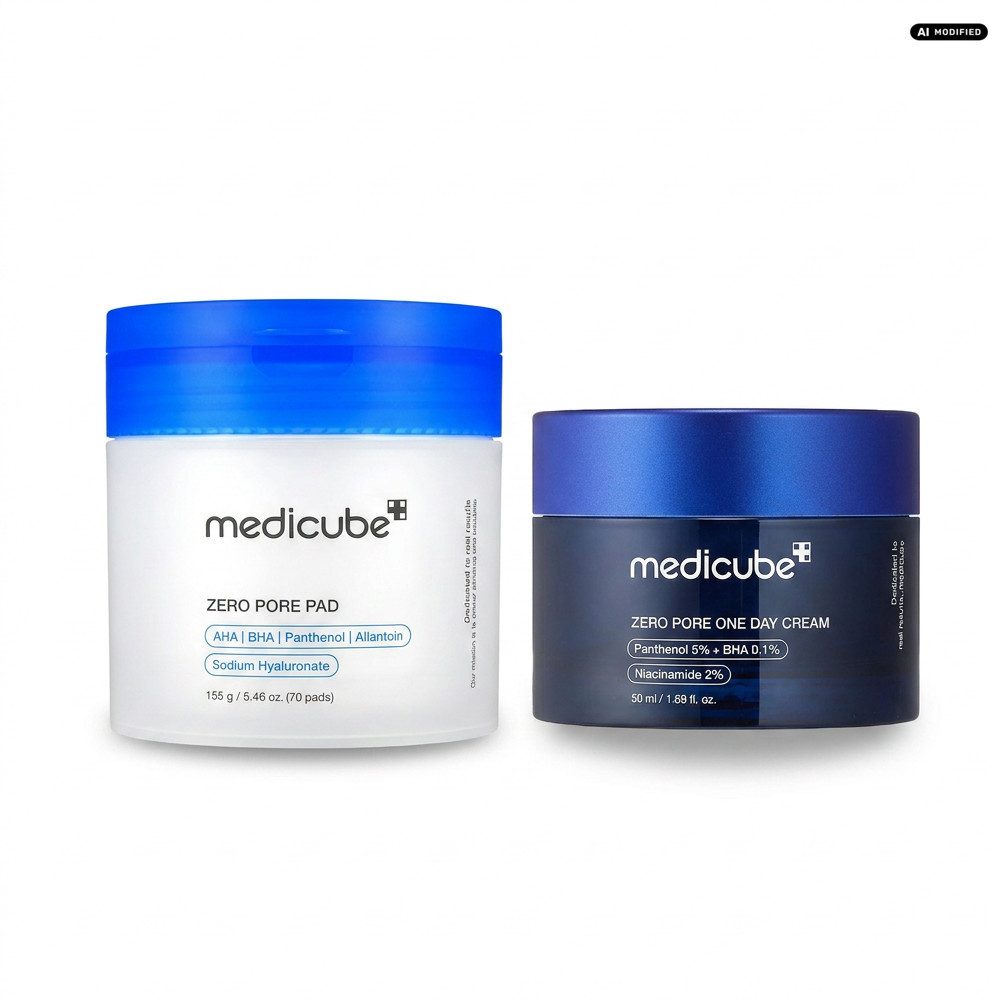 Medicube Gesichtsreinigungstuch Medicube Zero Pore Pad und One Day Cream Pflege Duo, Porenpflegeroutine für Mischhaut und fettige Haut in einem Duo