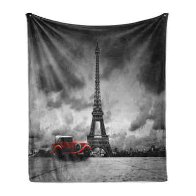 Wohndecke Gemütlicher Plüsch für den Innen- und Außenbereich, Abakuhaus, Eiffelturm Französisch Auto Dunkle Wolken