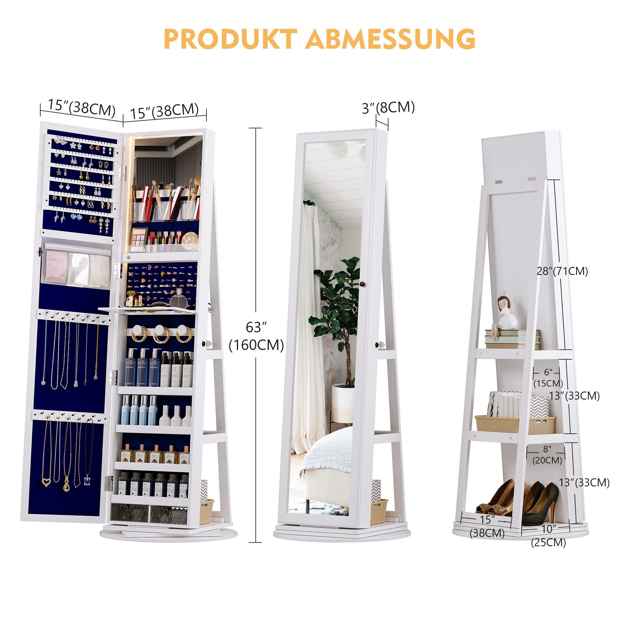 LVifur Schmuckschrank 160 cm abschließbarer LED-Spiegelschrank, günstig online kaufen