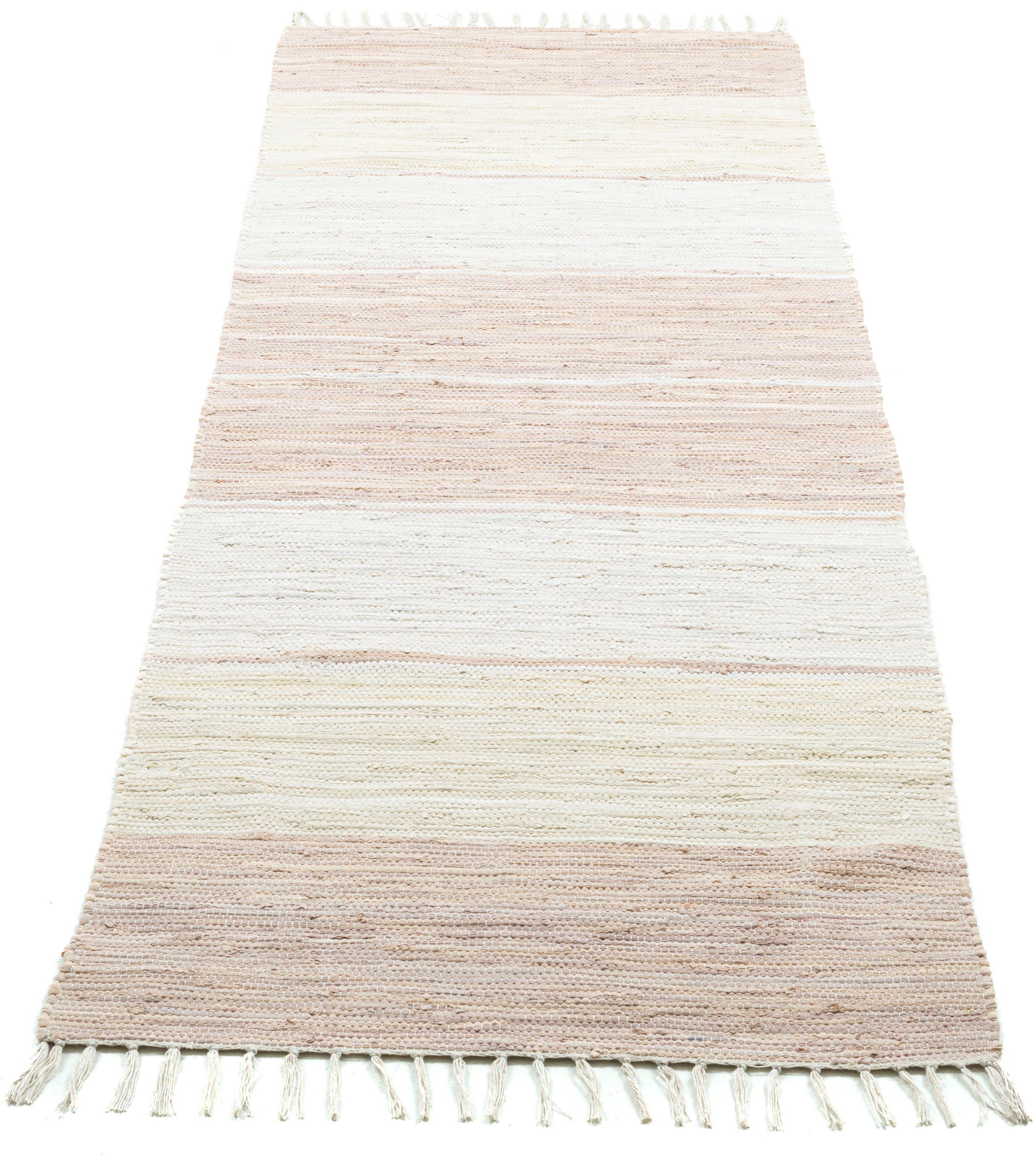 THEKO Teppich Stripe Cotton, handgewebt, rechteckig, Höhe: 5 mm, Flachgewebe, gestreift, reine Baumwolle, mit Fransen, auch als Läufer