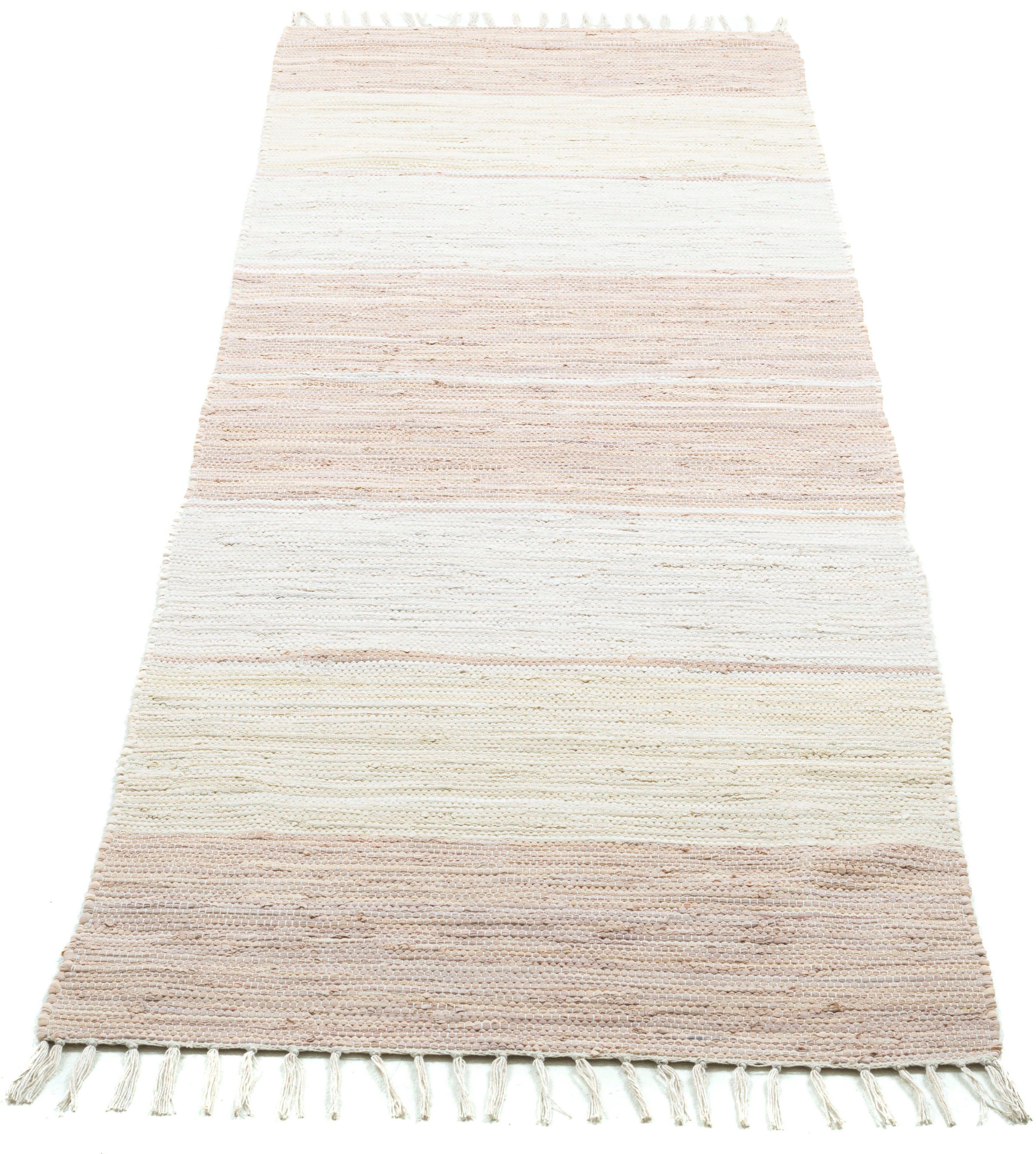 Läufer Stripe Cotton, THEKO, mm, 5 Höhe: Fransen handgewebt, rechteckig, Flachgewebe, mit Handweb Baumwolle, reine
