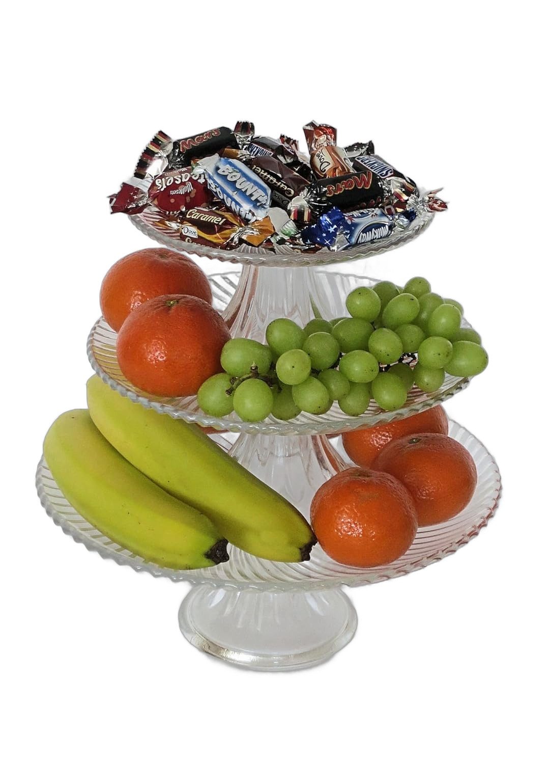 Dekoleidenschaft Etagere 3-stöckig, 3er Set Glasteller mit Fuß, Gebäcketagere, Servierschale, Glas, Obstständer, Glasetagere, Servierplatte, Gebäckschale