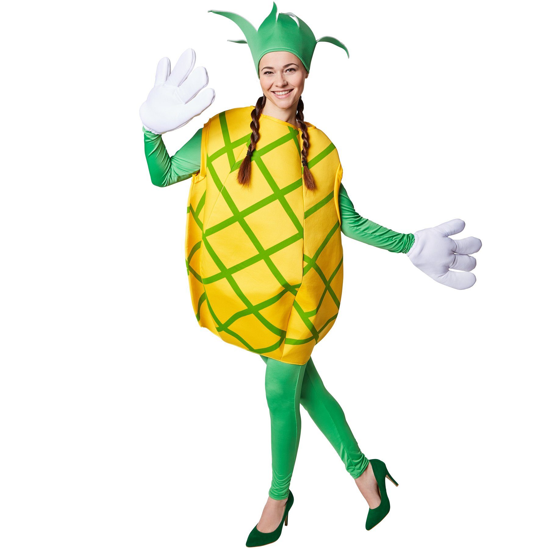 dressforfun Lebensmittel-Kostüm Kostüm Ananas, Highlight: Ärmelloses Oberteil mit gekreuzten, grünen Streifen