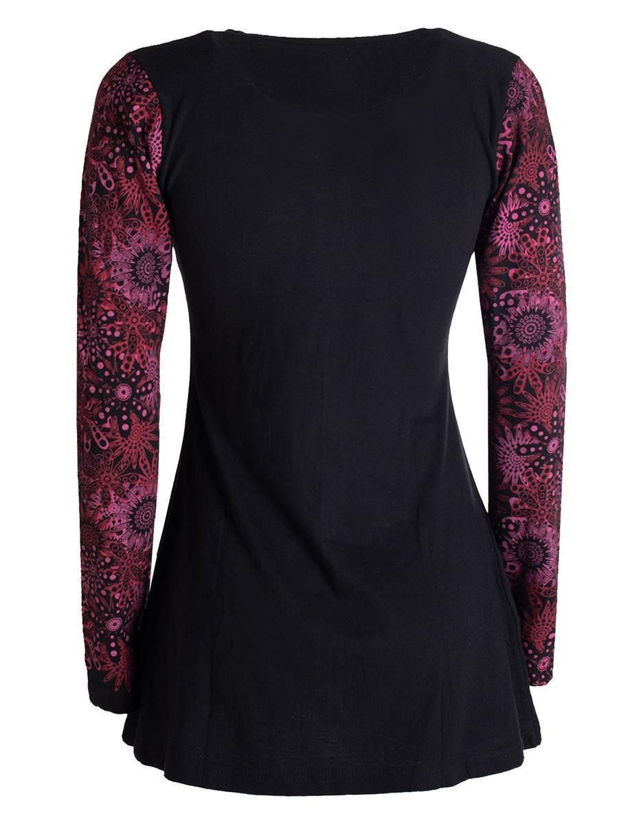 Vishes Tunikakleid Longshirt Damen Langarm Tunika Mandala Print Baumwolle Alternative Mode, Boho, Hippie, Ethno, Festival