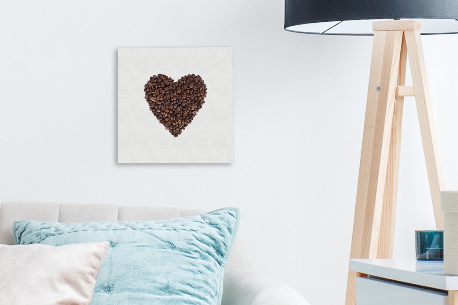 St), OneMillionCanvasses® Wohnzimmer aus (1 Leinwandbild Herz für Bilder Schlafzimmer Kaffeebohnen, Leinwand