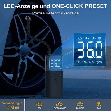 Novzep Akku-Luftpumpe Reifenfüller Tragbarer Luftkompressor, 150 PSI elektrische Reifenpumpe, mit LCD-Digitalanzeige & LED-Licht, für Motorrad, Fahrrad, Ball, Auto
