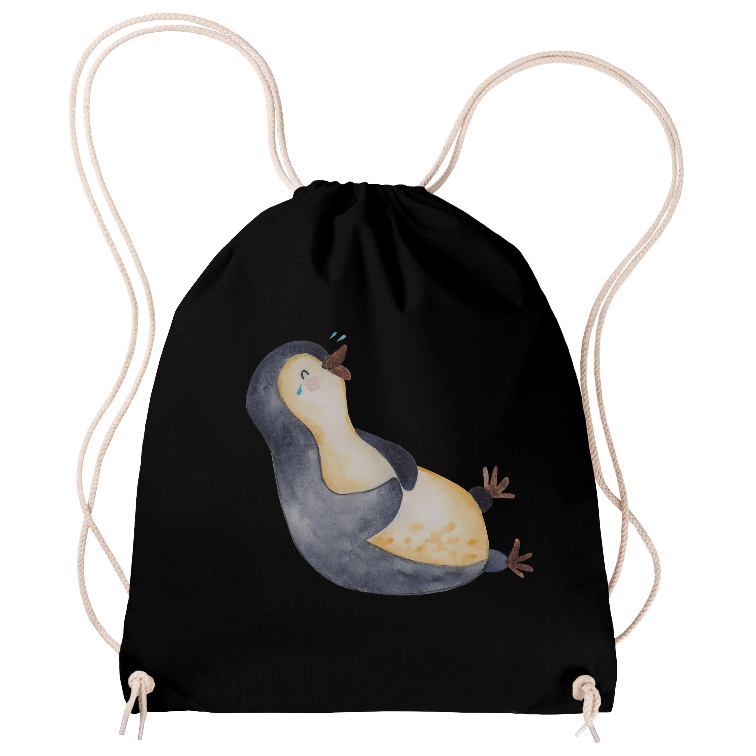 Sporttasche Pinguin Lachen, Stoffbeutel, Schwarz, Haha, Turnbeutel, Jutebeutel, b