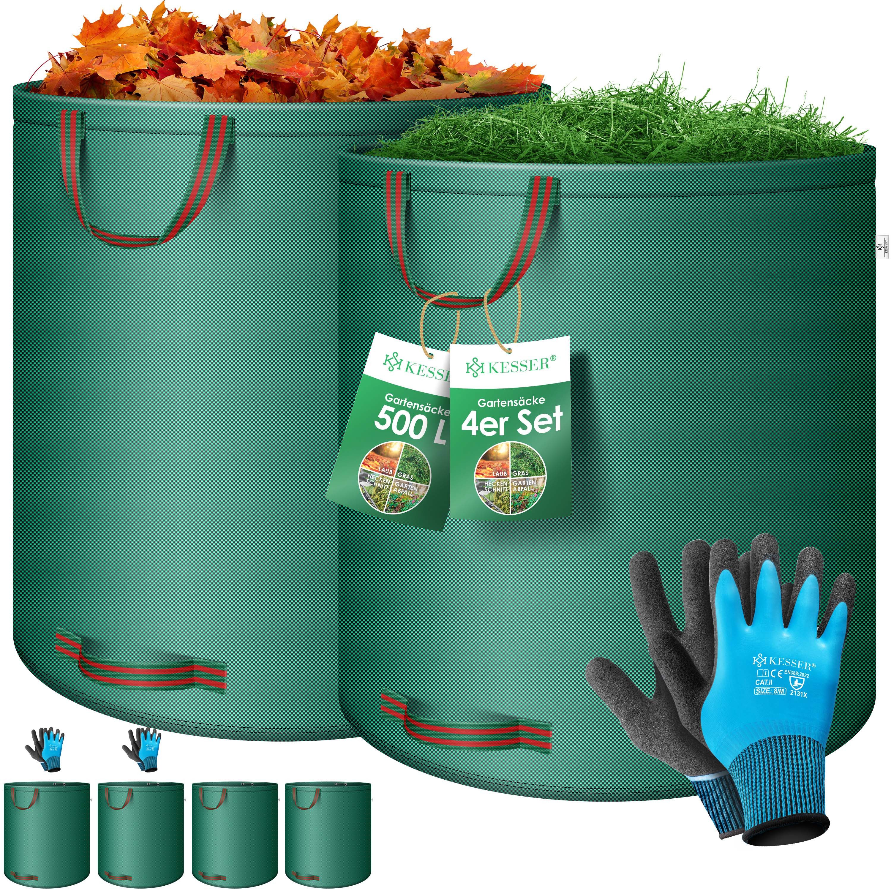 KESSER Gartensack, 500 l, (4-tlg), Gartensack Set Laubsack Gartenabfallsack inkl. Handschuhe
