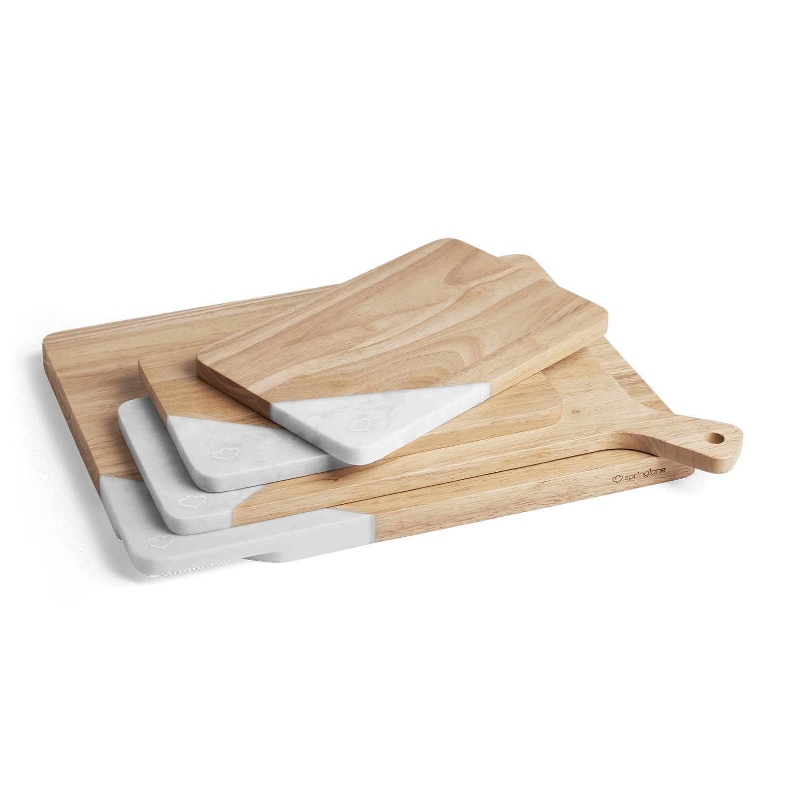 Springlane Schneidebrett & Servierbrett - Kautschukholz & Marmor - verschiedene Ausführungen, Kautschukholz Marmor, Set aus Schneidebrett, Servierbrett und Frühstücksbrettchen