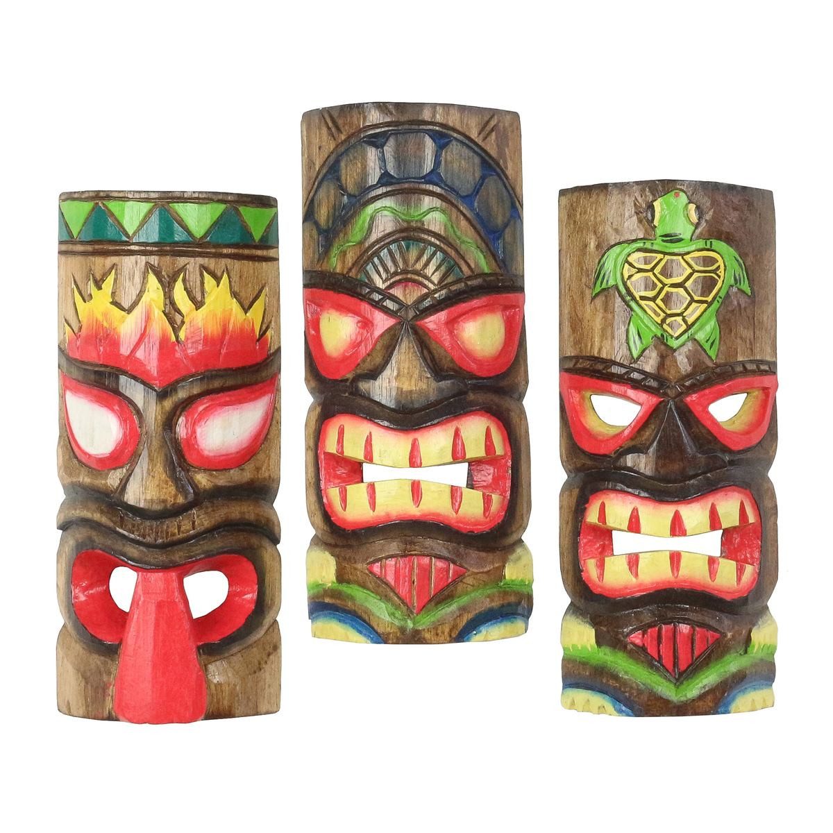 Oriental Galerie Dekofigur 3er Deko Masken Set aus Holz Tiki 30 cm (1 St), Holz Tiki Bar zum aufhängen