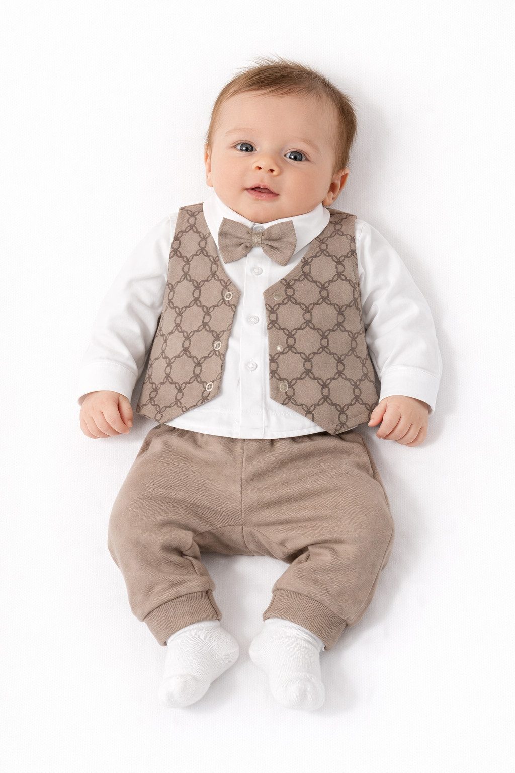 Lorey Medtec Neugeborenen-Geschenkset Baby Jungen 4er Set, Hemd, Weste, Hose & Fliege, 100% Baumwolle (Hemd + Weste + Hose + Fliege)