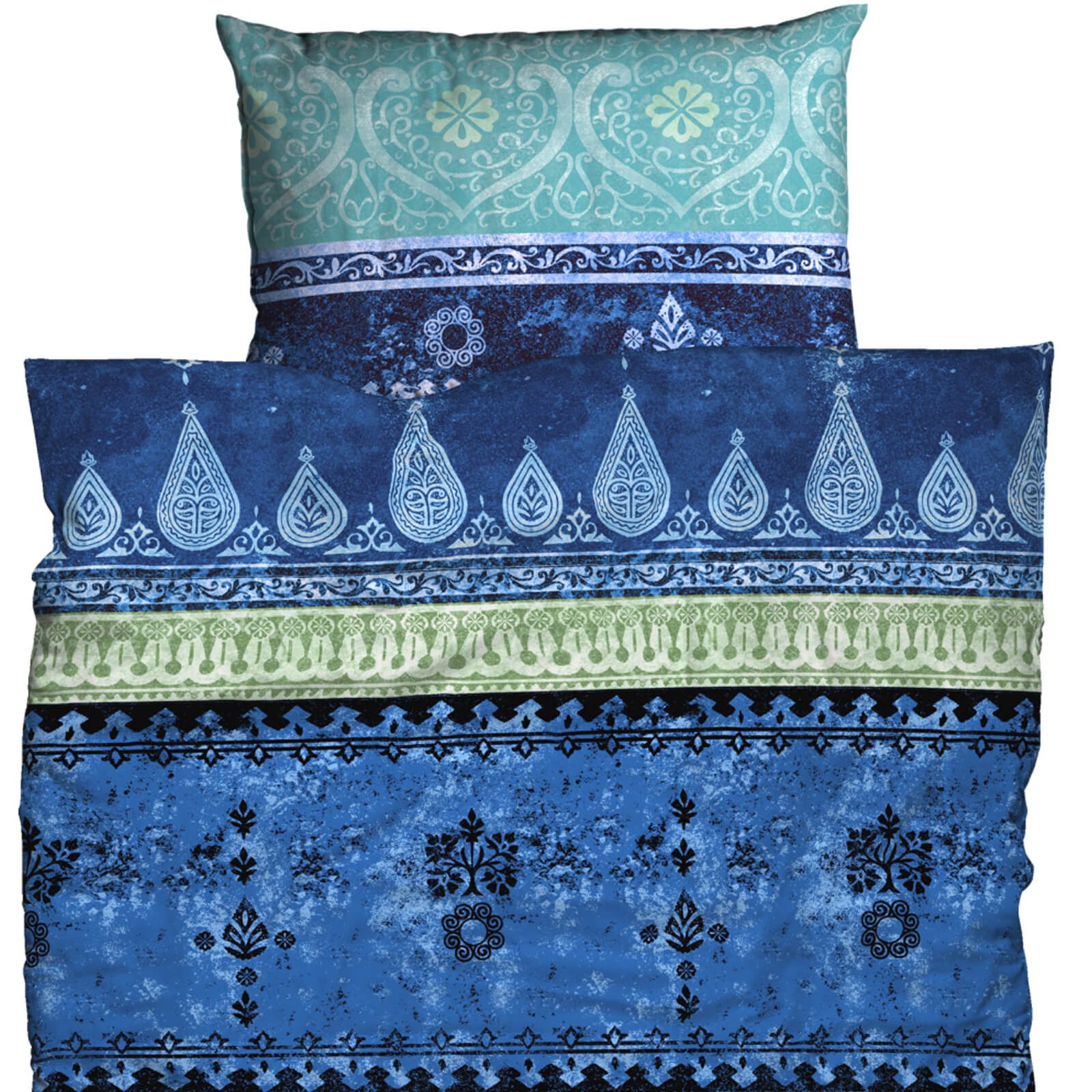 CASATEX Bettwäsche Indi Blau Türkis, Biber, 2 teilig, Mandala, Indisch, Biber