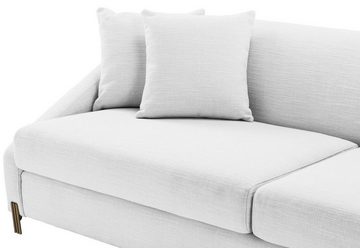 Casa Padrino Sofa Luxus Sofa Weiß / Messingfarben 223 x 94 x H. 73 cm - Wohnzimmer Sofa mit 4 Kissen - Luxus Möbel