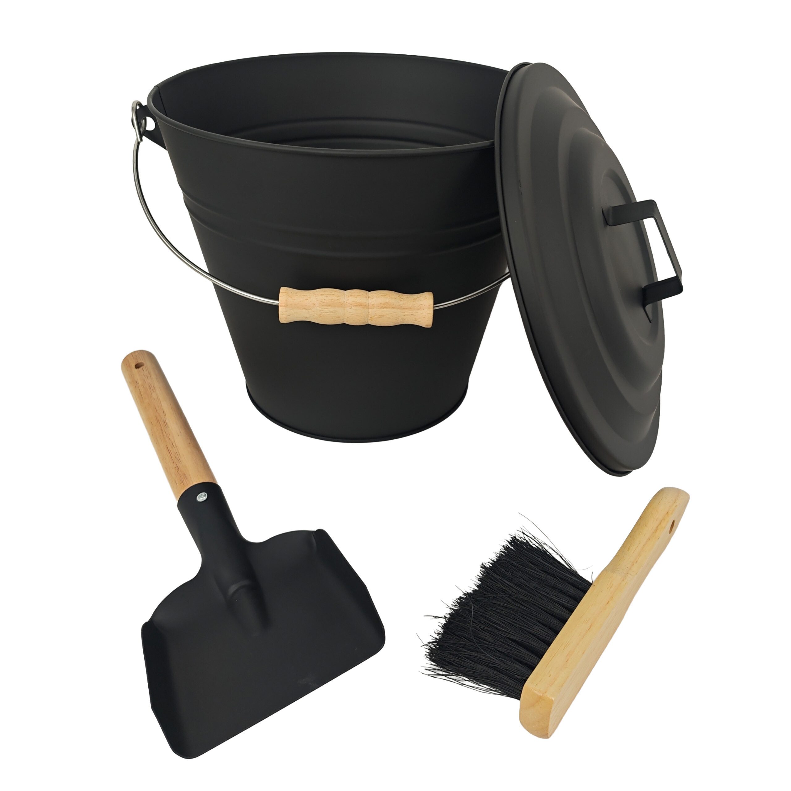 relaxdays Mülleimer Ascheeimer mit Feger & Schaufel, 10 Liter