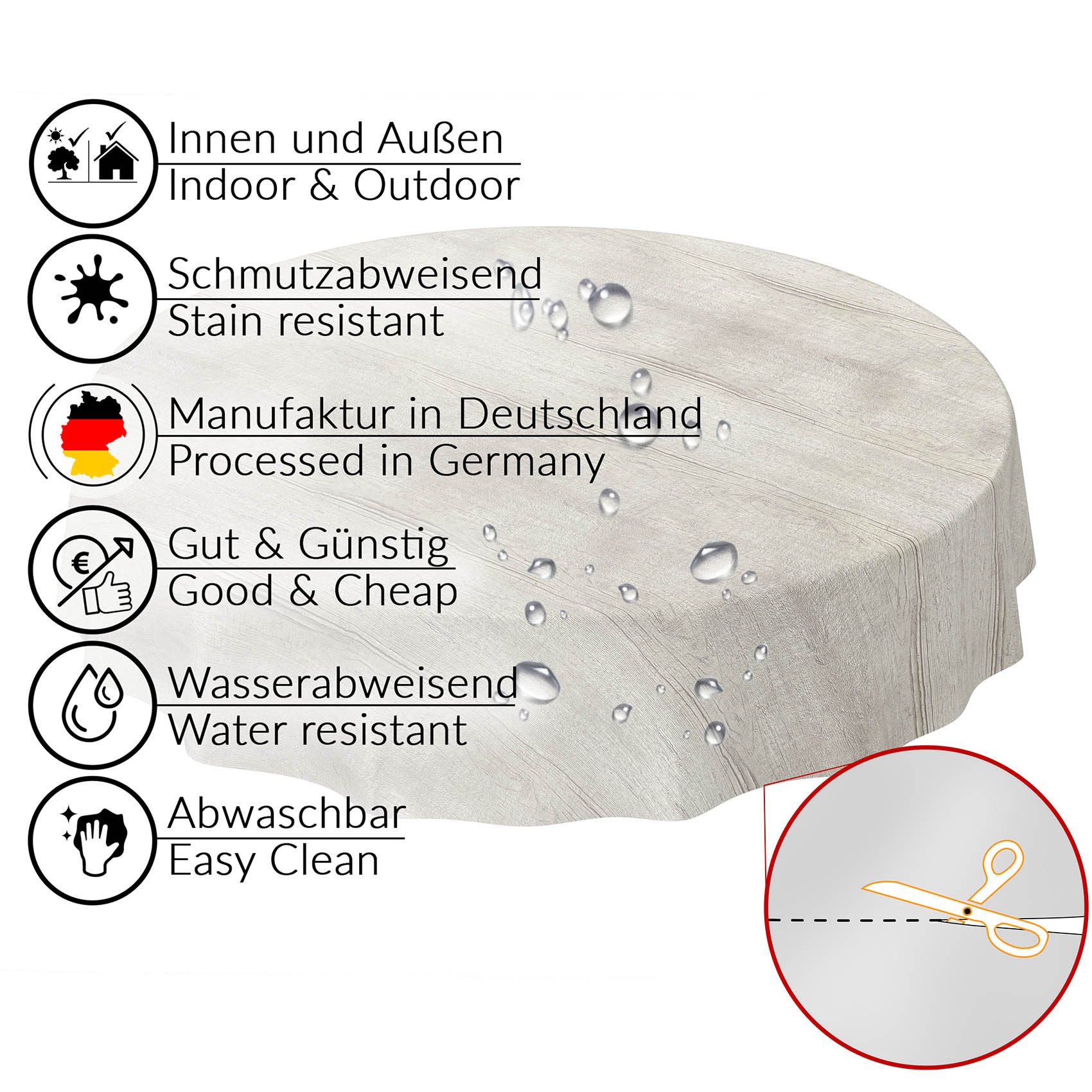 ANRO Tischdecke Wachstuchtischdecke Gartentischdecke Wachstischdecke (Einzelstück 1-tlg), Glatt Rund 120cm wasserabweisend