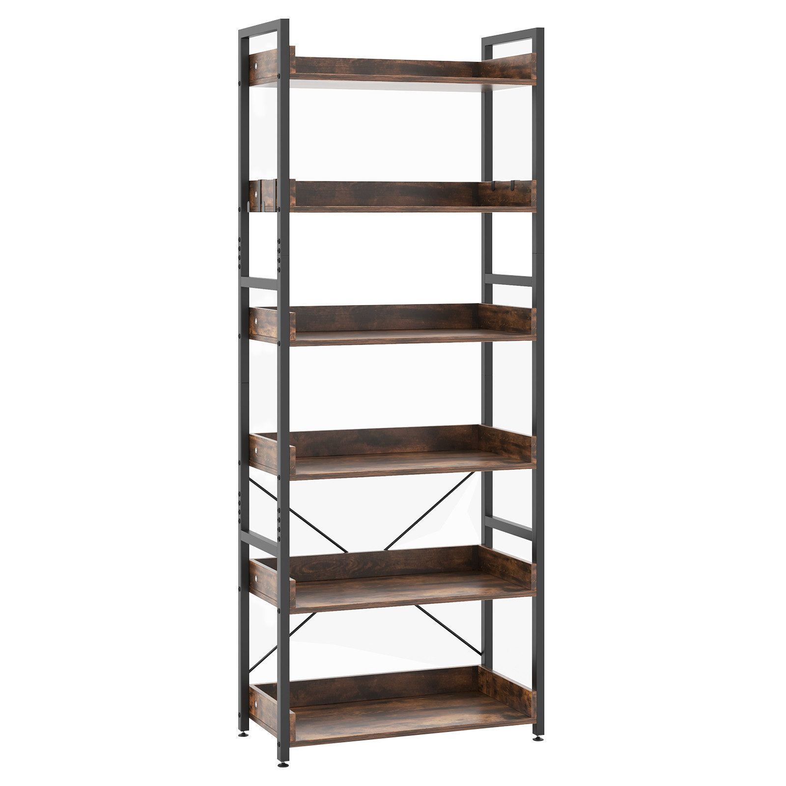 COSTWAY Bücherregal, 6 Ebenen Standregal, Metall mit 4 Haken, 69x34x177cm